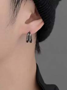 1 对简约双圈耳环，适合男士日常、节日、宴会佩戴
