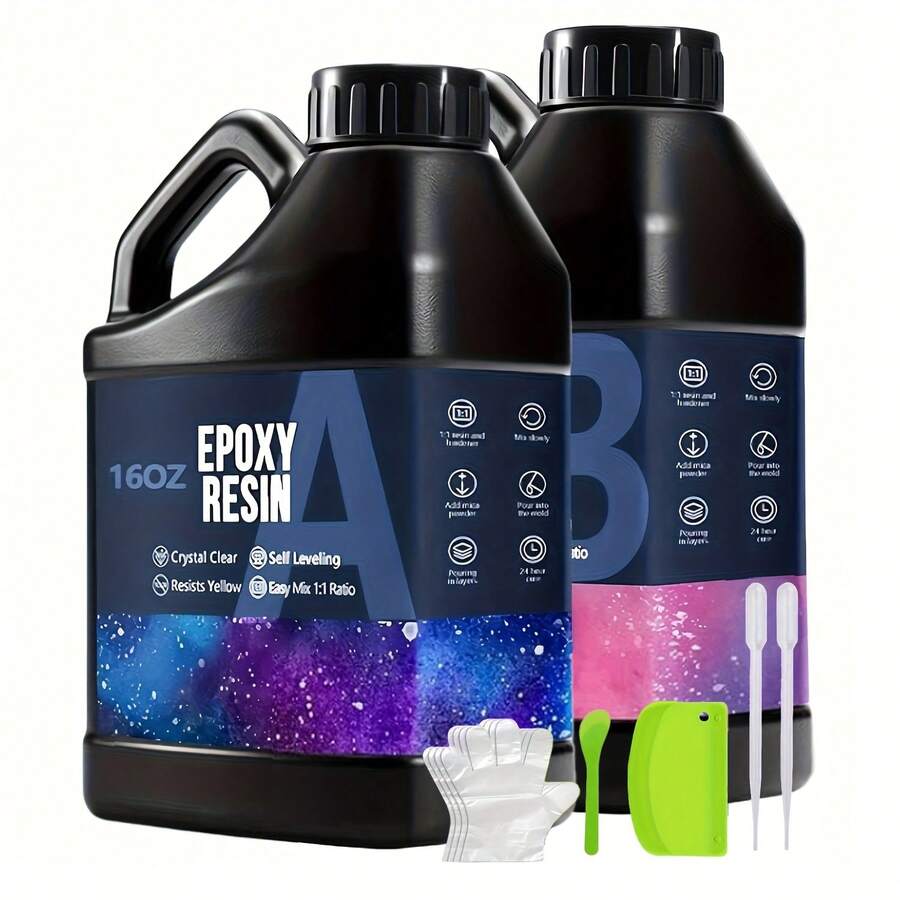 环氧树脂 32OZ - 透明环氧树脂套件 - 不发黄无气泡艺术树脂铸造树脂适用于艺术工艺品、珠宝制作、木材和树脂模具（16OZ X 2）