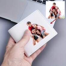 1pc Customizable Photo Wallet For Men Casual Style Black Multifunctional Bifold Coin Purse With Card Slots Solid Color Father's Day/Valentine's Day Gift For Women Money Wallet Mini Wallet Purse Wallet