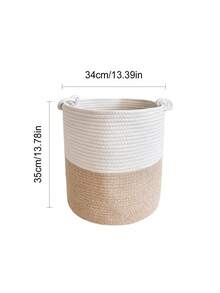 1 Piece Round-Shaped Handwoven Storage Basket, Suitable For Hallway, Laundry Room, Bedroom, Living Room, Foldable For Child Toys, Clothes, Pillows, Blankets, Large Capacity Thick Rope Woven Laundry Basket With Lucky Knot Handle - Multicolor - View 8