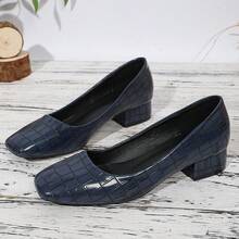 Shoes For Women Fall,Single Shoes Breathable Fashionable And Elegant Four Seasons Square Head Solid Color Large Size Breathable One-Step High Heels - Màu xanh lam - Xem 5