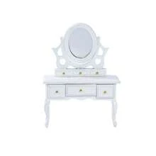 1:12 Scale Dollhouse Bedroom Furniture Set - Bed, Nightstand, Vintage Cabinet, Mini Vanity Table, Wooden Miniature Home Decor Toys, Birthday/Christmas Gift