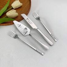 Engraved Photo Wedding Cake Cutting Set, Personalized Cake Server Knife And Forks, Custom Cake Cutter Serving Set For Bridal Shower, Wedding Gift, Unique Gifts For Anniversary Housewarming Birthday Christmas