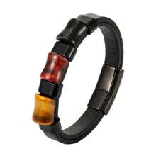 New Fashion Tiger's Eye Stone Chakra Jewelry Charm Stainless Steel Men's Leather Bracelet 100% Natural Stone Bracelet Wholesale