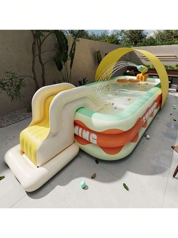 Piscina inflable grande de 3 capas para familias - Material PVC duradero, parque acuático móvil con diseño de olas lúdico y juguetes de pelota coloridos, perfecto para diversión al aire libre en el patio trasero o en fiestas de verano
