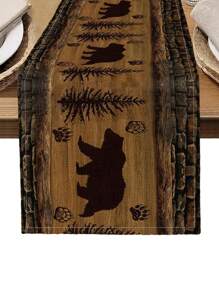 1pc Bear Pattern Printed Table Runner, 4/6/8pcs Matching Bear Printed Placemats, Suitable For Festivals, Parties, Birthdays, Dinners, Kitchen & Dining Room Table Decor, All Seasons Home Decoration