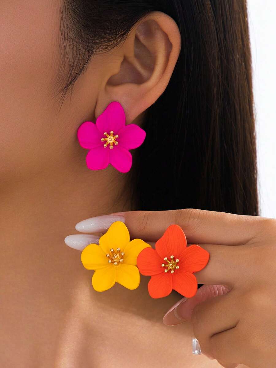 3 Cặp bông tai hình hoa Dopamine xinh xắn dành cho nữ, thích hợp đeo hàng ngày, hẹn hò, đi nghỉ, làm quà tặng sinh nhật cho bạn gái - Nhiều màu - Xem 1