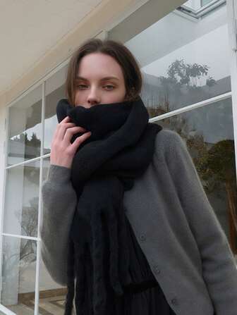 1 件女士高品质纯色蓬松厚实保暖围巾，男女通用休闲百搭围巾礼物，冬季，适合外出、圣诞节、情人节、圣帕特里克节