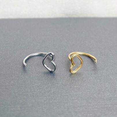 2PCS Trang sức mùa hè Thép không gỉ Mũi Đinh Khuyên tai hình trái tim Nhẫn môi Xỏ khuyên cho phụ nữ Trang sức vàng