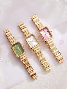 1pc Minimalist Elegant Mixed Bar Scale Square Dial Non-Waterproof Steel Band Quartz Watch, Suitable For Birthday Gift, Back To School Gift, Summer Vacation, Halloween Gift, Year-End Promotion, Singles Day - Gold - View 10