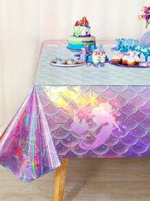 1 Stück 137x274cm Rosa Meerjungfrau Skala Tischdecke, Unterwasser Themen Geburtstagsparty Geschenk Dekoration, Einweg Plastik Tischdecke, Themen Geburtstag Dekoration