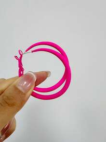 1 Pair Colorful Enameled Geometric Hoop Earrings, Oversized Candy Color Round Drop Earrings Accessories For Women - Light Blue - View 6