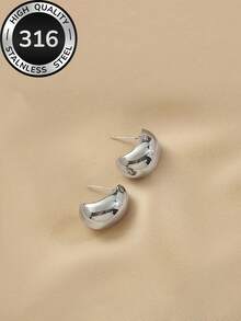 Pendientes de gota chapados en oro de 18K de acero inoxidable para mujeres, de baja alergia, antidecoloración, cómodos y versátiles, minimalistas y elegantes, adecuados para uso diario o fiestas, joyería de moda de alta calidad, regalo ideal para mujeres - Plateado - Ver 5