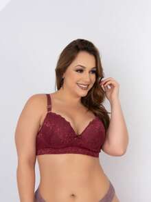 Plus Size Bras & Bralettes - 酒紅色 - 查看 4