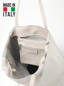 Women's Summer Tote Bag, Genuine Leather Made In Italy, Large Capacity For Your Everyday Use, Minimalist Style For Office And Daily Use - trắng - Xem 6
