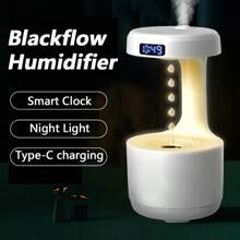 1 pieza Humidificador premium con tecnología de ósmosis inversa, 7 modos de iluminación, pantalla de reloj LED, difusor de aromas, diseño de gota de agua flotante, conexión tipo C, adecuado para escritorio de oficina, sala de estar, dormitorio, humidificador ultrasónico antigravedad