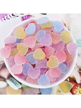 10pcs Candy Color Gradient Resin Heart Shaped Decoration, Rhinestone Jewelry