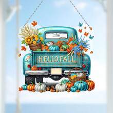 DIY Acrylic Diamond Painting Hanging Decor - Halloween Autumn Truck - Multicolor - View 2