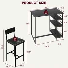 3 Piece Breakfast Bar Table Set, Bar Table And Chairs Set  Industrial Bar Table Set With Storage Shelves Space Saving Bar Table And PU Leather Stools For 2 - Black - View 6