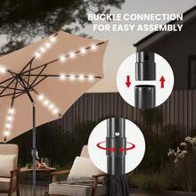 OLIXIS Upgrade 10 FT LED Outdoor Patio Deck Umbrella With 32 Solar Lights, Tilt & Crank, UV-Resistant And Waterproof Table Umbrella For Pool, Beach, Market And Restaurant - Khaki - View 9