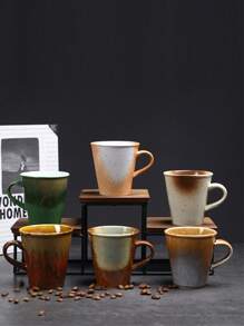 1pc 220ml Creative Crackle Ceramic Cup, Home Breakfast Milk Cup, Latte Art Coffee Cup, Office Guest Cup, Afternoon Tea Cup, Soda Cup, Crackle Handled Mug, Simple Retro Ceramic Household Office Water Cup, Thick Clay Espresso Cup