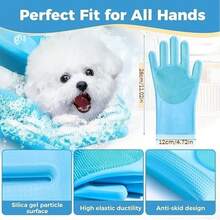 1 双硅胶狗猫宠物洗澡手套、狗猫刷毛刷 - 洗澡按摩手套、刷洗工具、家用洗碗手套狗洗澡用品、宠物用品、猫咪美容用品、狗洗澡手套、耐热宠物美容手套（用于洗澡和洗发）、一双宠物洗澡手套