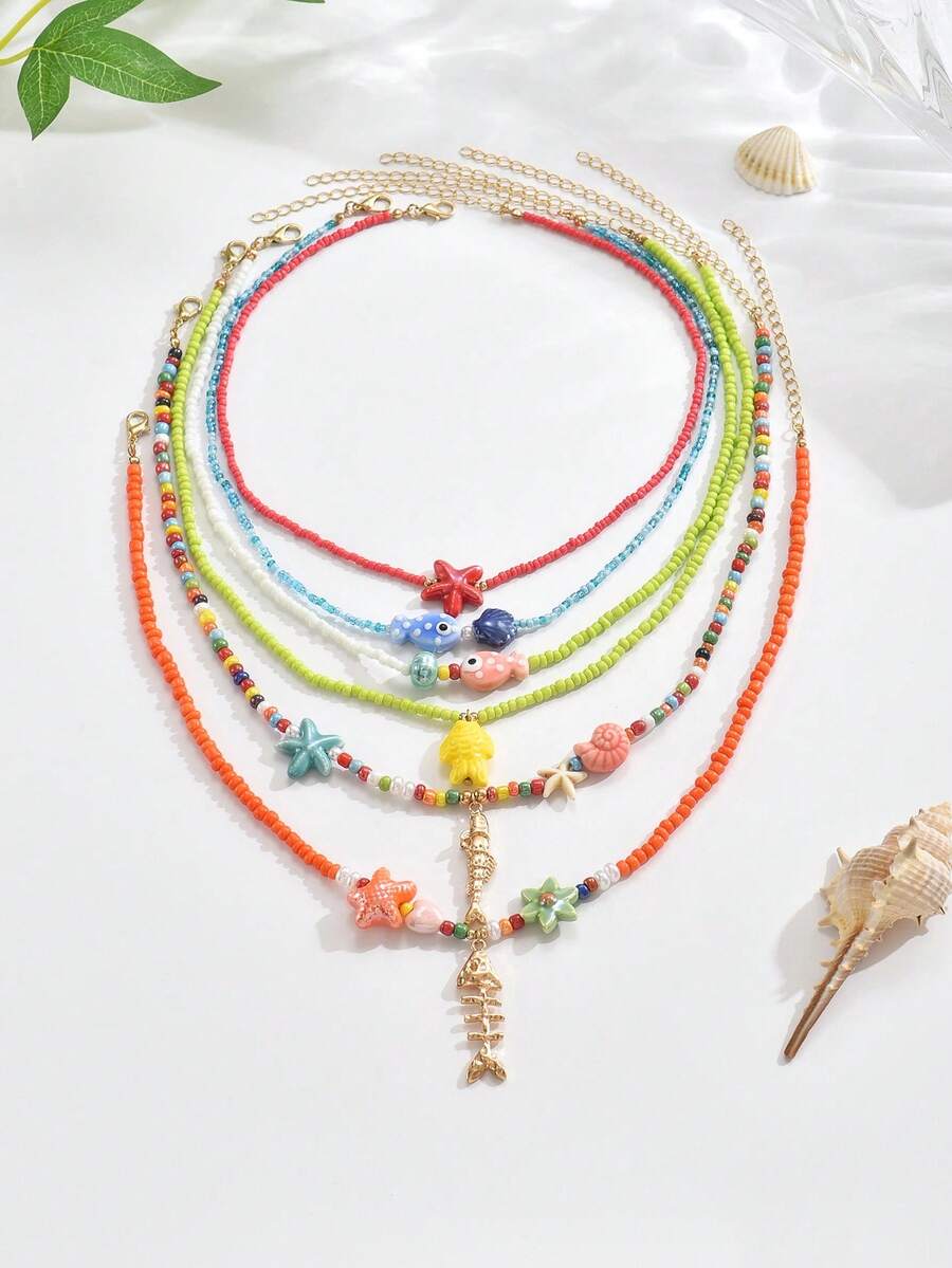 1 chiếc vòng cổ hạt nhựa ABS phong cách Bohemian thanh lịch dễ thương, cá nhỏ gốm, sao biển, vỏ ốc vàng, đính đá lấp lánh, hạt nhựa màu cam vàng xanh đỏ, bảng màu Dopamine Maillard, nhiều lựa chọn, vòng cổ hạt nhiều lớp cho nữ, vòng cổ đi biển nghỉ dưỡng tiệc tùng, phù hợp mặc hàng ngày, tựu trường, mùa tốt nghiệp, quà tặng lễ hội, màu hạt nhựa hỗn hợp có thể khác với hình ảnh chính thức, gốm nung nhiệt độ cao vẽ tay không tránh khỏi những khiếm khuyết nhỏ - Nhiều màu - Xem 1
