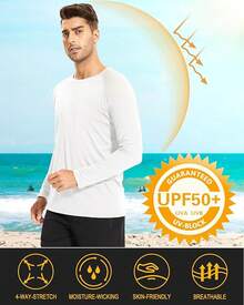 Men's Long Sleeve Shirts UPF 50+ UV Sun Protection Athletic Shirts For Hiking Running Workout Rash Guard-2025 - White - View 4