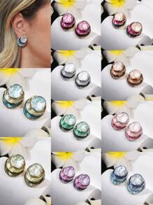 1 Par de brincos de argola redondos, Multicamadas e coloridos de liga de zinco esmaltados, elegantes e minimalistas, criativos e originais, adequados para uso diário de mulheres, banquetes, festas e presentes de madrinhas.