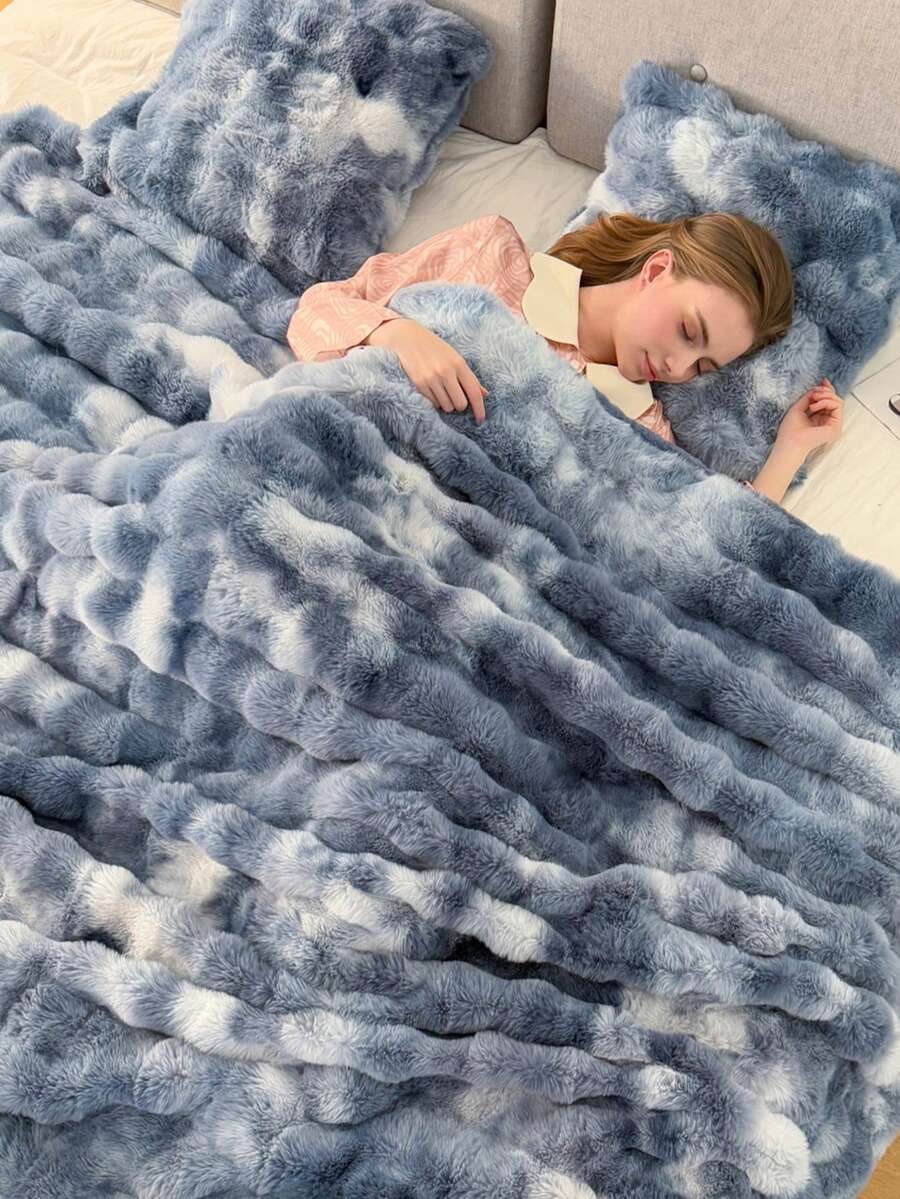 1pc Luxury Tie-Dye Faux Fur Blanket - Soft, Warm, Cozy, Multi-Functional, Suitable For All Seasons - Perfect For Bedroom, Guest Room, Living Room, Dorm, Car, Sofa, Travel And Outdoor Activities