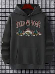 Men's Autumn/Winter Landscape Artwork Outdoor Adventure Mountain Forest Tiger Print Hoodie With Thermal Lined