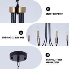 6-Head Black Iron Simple European Style Chandelier E12*6 Suitable For Living Room, Dining Room, Bedroom And Corridor (Without Bulbs) - 黑色 - 查看 3