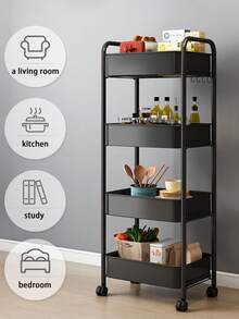 1 Stylish Thickened Multifunctional Carbon Steel Storage Cart, A Mobile Storage Cart For Cosmetics, Toys, And Snacks That Does Not Require Installation, A Durable And Sturdy Storage Cart For Household Use, Suitable For Portable Storage In Living Rooms, Kitchens, Bedrooms, Study Rooms, And Balconies