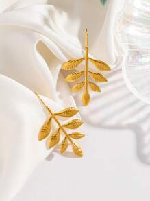 1 Par de Brincos de Gancho de Folha de Aço Inoxidável Nilote para Mulheres, Revestimento Eletrolítico a Vácuo em Ouro Amarelo 18K