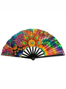 13 Inch Fluorescent Folding Fan - Glow-In-The-Dark Gothic Sun & Moon Constellation Design, Vibrant Rainbow & Leopard Print Fan,Large Black PP Material For Halloween, Raves, Clubs, Concerts, Themed Parties, Cosplay, Costume Props, Gifts, And Dance Events, Halloween Decorations, Without Battery