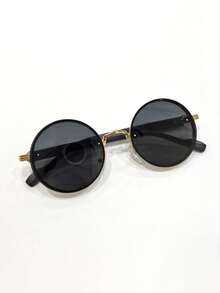 1 pièce Lunettes noires rondes à la mode, lunettes de soleil mode pour hommes et femmes en métal, lunettes de mode rétro punk élégantes, convient pour les shooting de plage d'été, les voyages essentiels, le choix idéal pour les fêtes, le port quotidien, la pêche, les voyages et le camping (branches en grain de bois avec motifs aléatoires) pour les vacances à la plage d'été, les activités extérieures, les voyages