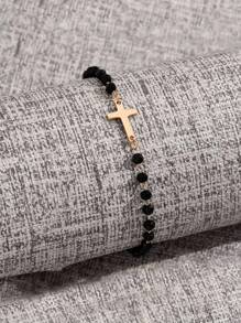 1 Stück moderner minimalistischer Metallarmband mit Perlen, vielseitiges schwarzes Lässig Geschenk für den Freund