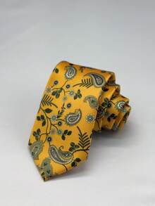 1 pieza Corbata de poliéster con estampado de paisley, adecuada para el lugar de trabajo, corbata de hombre para todas las estaciones - Dorado - Ver 1