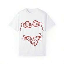 2026 New Arrival Women's Oversized Short Sleeve T-Shirt, Hand Drawn Bikini Doodle Graphic Tee, Coastal Core Italian Summer Old Money, Heavy Cotton Streetwear Top For Beach Vacation Daily Wear, Camiseta De Manga Corta Mujer Estilo Vacacional - 白色 - 查看 2