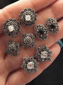 4 أزواج من أقراط الأزهار البوهيمية المصنوعة من حجر الهوليت، طقم أقراط عتيق من 4 قطع