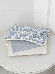 Marineblauer Blumen-Quiltfutter Laptop-Schutzhülle, stoßabsorbierendes Innenfach für 10/11", 13/14", 15/15,6" Laptops, koreanischer Stil