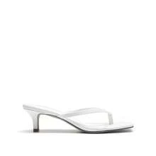 Women Comfortable Kitten Heel Thong Heeled Sandals Fashion Square Open Toe Slip On Casual Slides For Spring Summer Daily Wearing - White - View 9