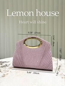 1 件优雅荷叶边闪光手提包，粉色闪亮晚装手拿包，适合女士连衣裙，时尚手拿包，适合婚礼、舞会、派对、正式活动 - 粉色 - 查看 3