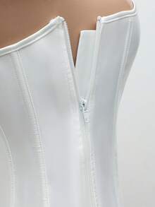 Sexy Corset Top Solid Color Waist Trainer Strapless Off Shoulder Corset Tank Crop Tops Bustier Zipper Push Up Sexy Underbust Top Overbust Corselet Backless Sexy Going Out Party Halloween Club Top Underwear Christmas - White - View 8