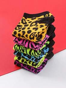 6/12 Đôi Tất Ngắn Cổ Thấp Họa Tiết Da Báo Màu Ngẫu Nhiên Thời Trang Xuân Hè Thu Cho Nữ, Thời Trang Và Đa Năng, Đơn Giản Và Thoải Mái, Mềm Mại Và Thoáng Khí, Thích Hợp Sử Dụng Hàng Ngày - Nhiều màu - Xem 2