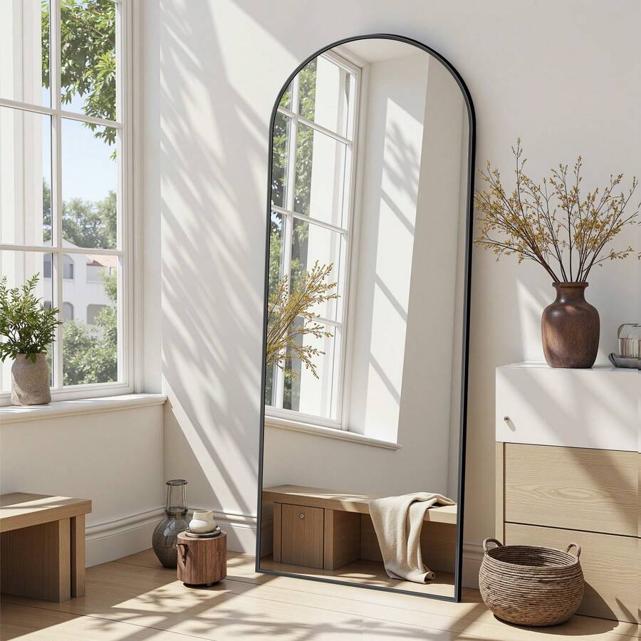 Antok Full Length Mirror, 57"X19" Arch Floor Mirror, Floor Standing Mirror Freestanding Arch Full Body Mirror With Stand For Bedroom, Hanging Mounted Mirror For Living Room Cloakroom Home Decor Back To School Room Decor School Supplies - Black - View 1