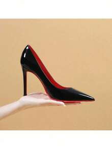 Women's Summer Red-Bottomed Stiletto Heels Pure Desire Style Single Shoes Casual Versatile Commuting High-Heeled Single Shoes - 黑色-9cm - 查看 6