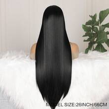 13*6 Soft 26 Inch 180% Density Black Synthetic Fiber Lace Front Wig, With Baby Hair, No Glue Needed, Heat Resistant & Breathable, Synthetic Fiber Material, Natural Hairline, Free Parting, Suitable For Party And Daily Wear