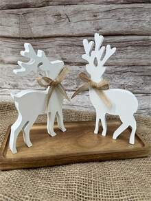 2 件装饰性驯鹿雕像 - 手工制作的木制动物主题桌面装饰，适用于节日架子、橱柜、家居展示 - 质朴的圣诞装饰，多功能，无文字标志，适用于节日、圣诞派对、万圣节装饰、节日装饰、节日装饰、派对礼物、家居装饰、有趣的圣诞派对装饰品、圣诞快乐、新年快乐、圣诞礼物、圣诞装饰 - 彩色 - 查看 4