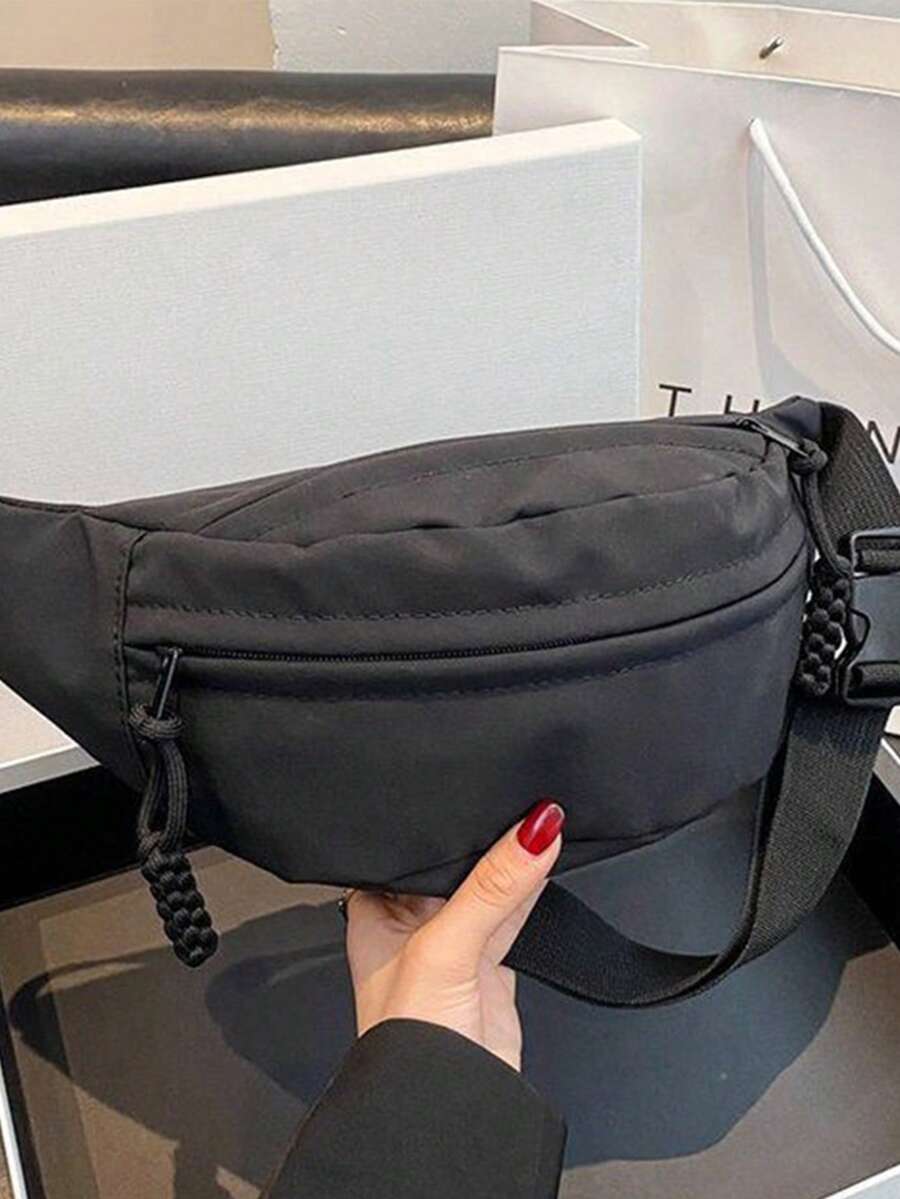 日系复古斜挎包纯色小包百搭女生斜挎包女简约尼龙布包腰包 - 彩色 - 查看 1